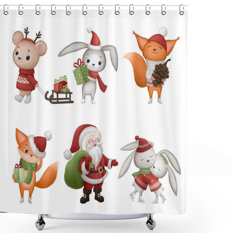 Personality  Collection Of Hand Drawn Christmas Characters Shower Curtains