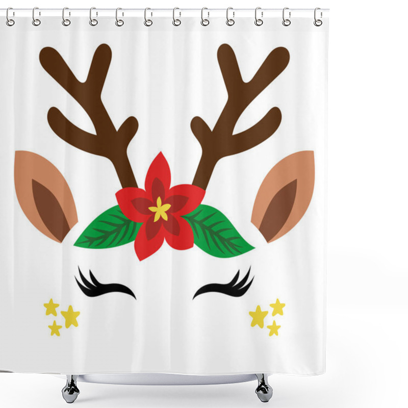 Personality  Deer Head, Reindeer Face With Beautiful Lashes. Vector Illustration For Card And Shirt Design For Autumn Holidays. Scandinavian Design, Good For Clothes, Baby Shower, Nursery Decoration. Shower Curtains