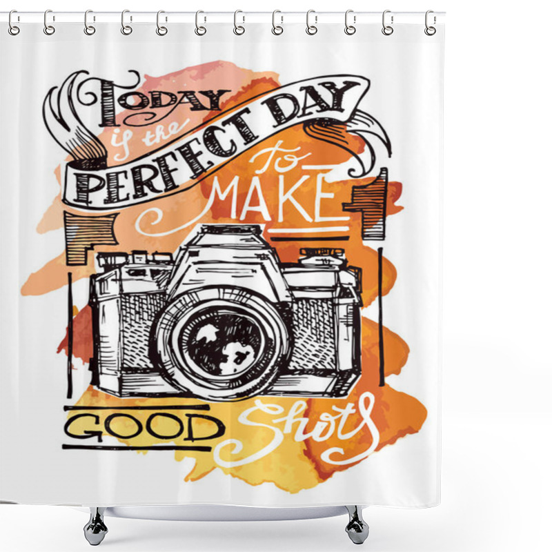 Personality  Beautiful Hand Drawn Poster With Camera Shower Curtains