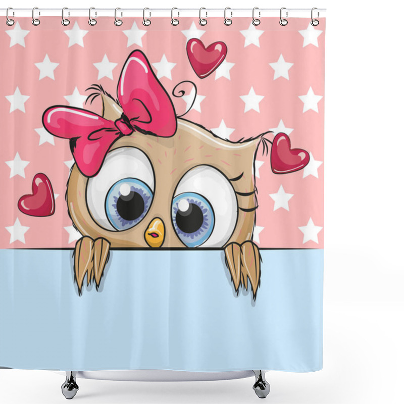 Personality  Cute Cartoon Owl Girl Is Holding A Placard Shower Curtains