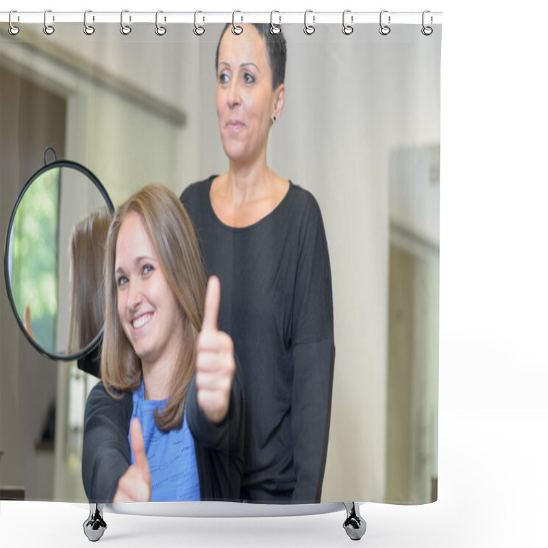 Personality  Pretty Smiling 20s Woman At Hairdressers Shower Curtains