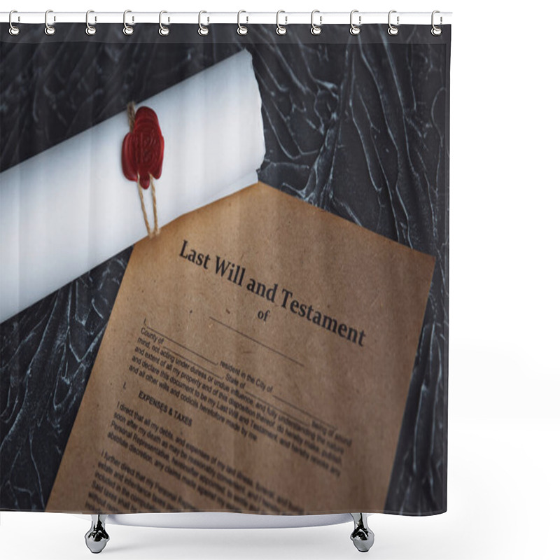 Personality  Notarys Public Pen And Stamp On Testament And Last Will. Notary Public Shower Curtains