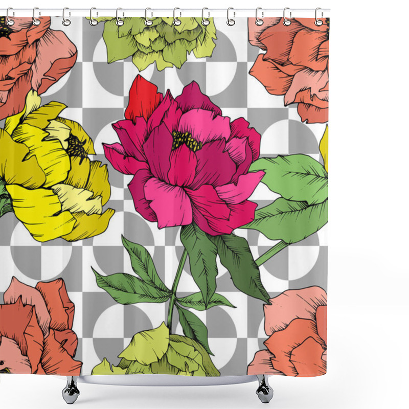 Personality  Vector Peony Floral Botanical Flower. Wild Spring Leaf Wildflower Isolated. Engraved Ink Art. Seamless Background Pattern. Fabric Wallpaper Print Texture. Shower Curtains