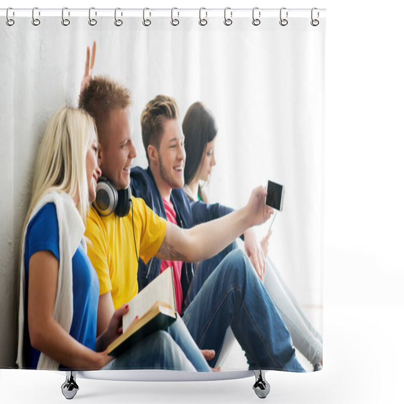 Personality  Students  Taking Selfie On Smartphone Shower Curtains