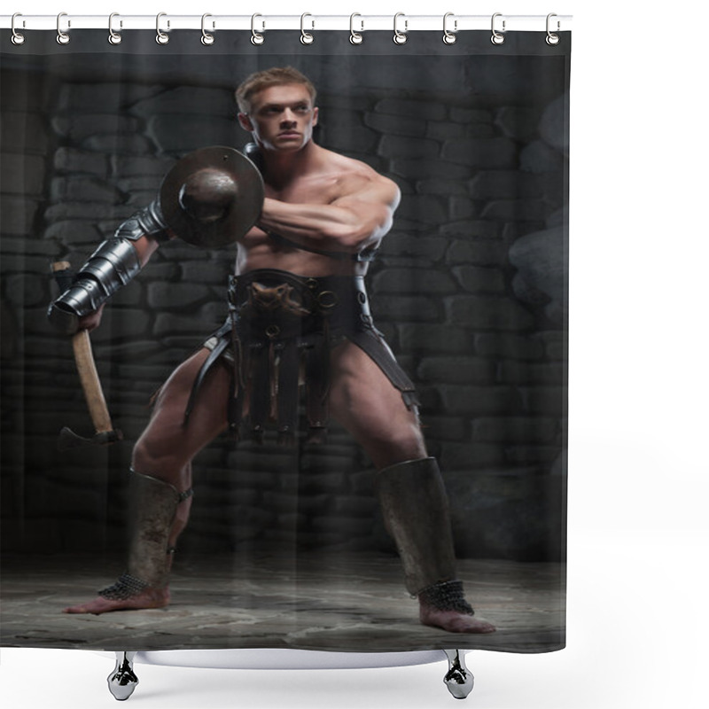 Personality  Gladiator With Shield And Axe Shower Curtains