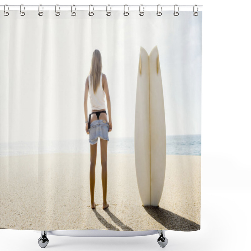 Personality  Surfer Girl Getting Ready To Surf Shower Curtains