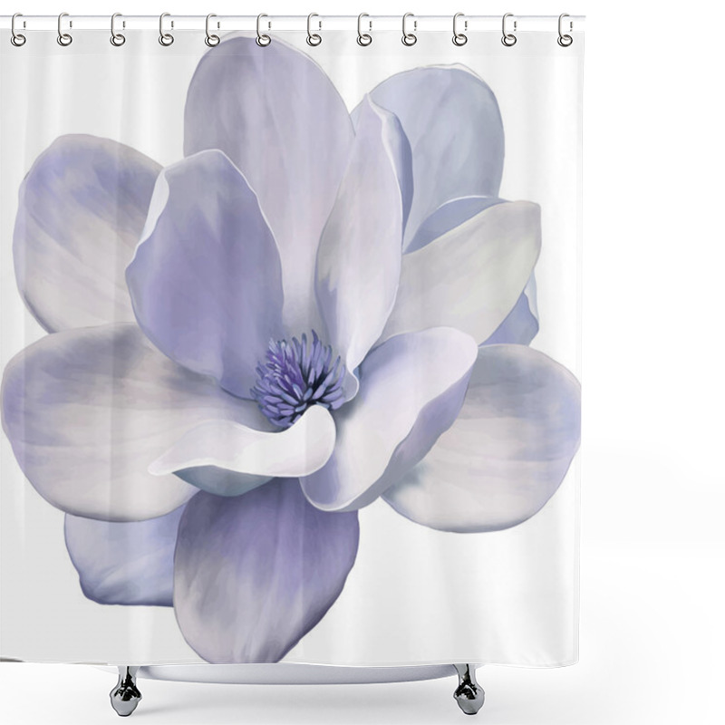 Personality  Vector Illustration Of A Magnolia Flower In Blue Purple Tones Isolated On White Background Shower Curtains