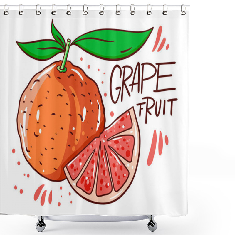 Personality  Whole And Slice Greapefruit. Natural Product. Scandinavian Typography. Cartoon Style. Vector Illustration. Shower Curtains