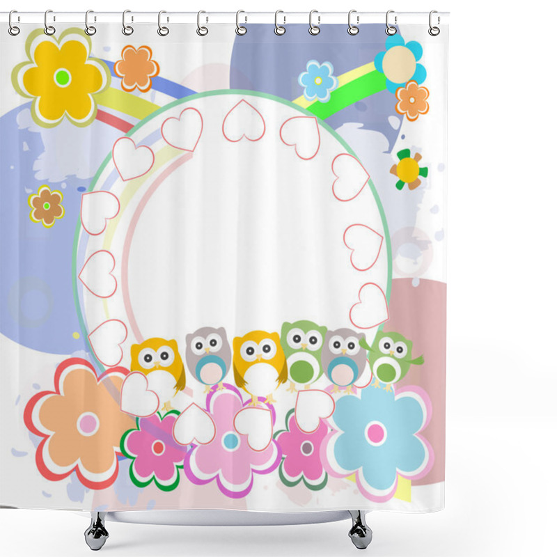 Personality  Birthday Party Elements With Cute Owls And Birds, Love Hearts Shower Curtains