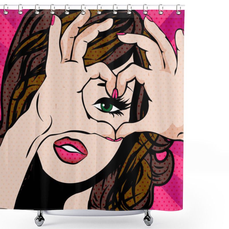 Personality  Pop Art Woman With LOVE HEART Shower Curtains