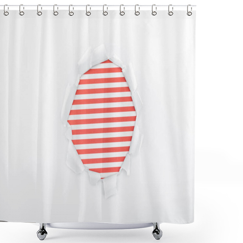 Personality  Ragged Hole In Textured White Paper On Red Striped Background  Shower Curtains