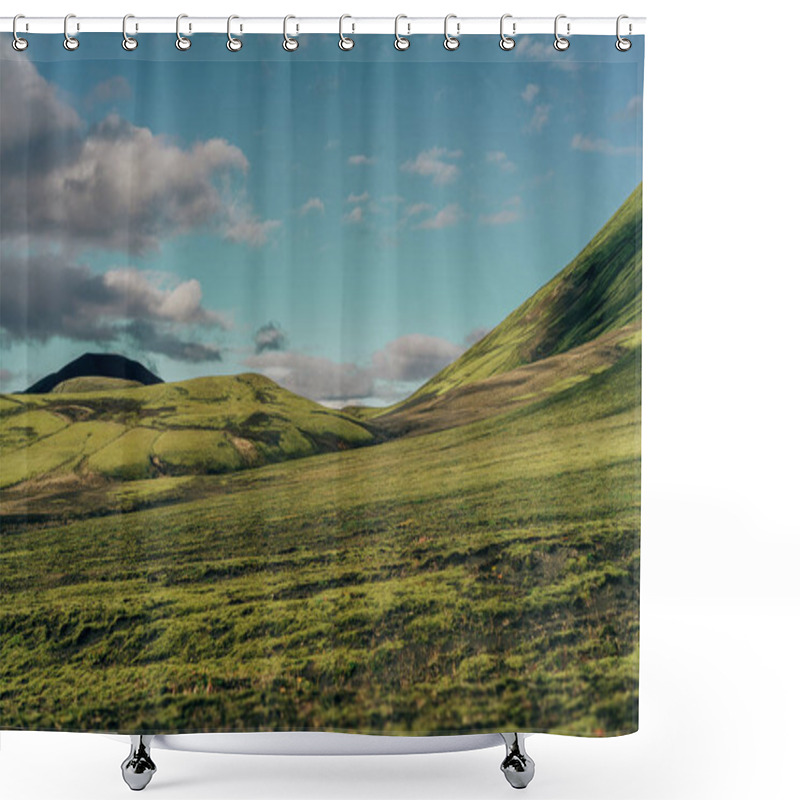 Personality  Beautiful Scenic Landscape With Green Hills In Iceland   Shower Curtains