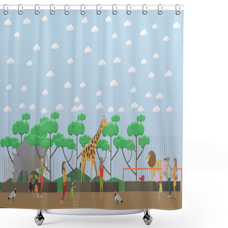 Personality  Zoo Concept Vector Illustration In Flat Style Design. Shower Curtains