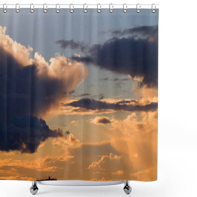 Personality  Yellow Sunset In The Sky In The City. Shower Curtains