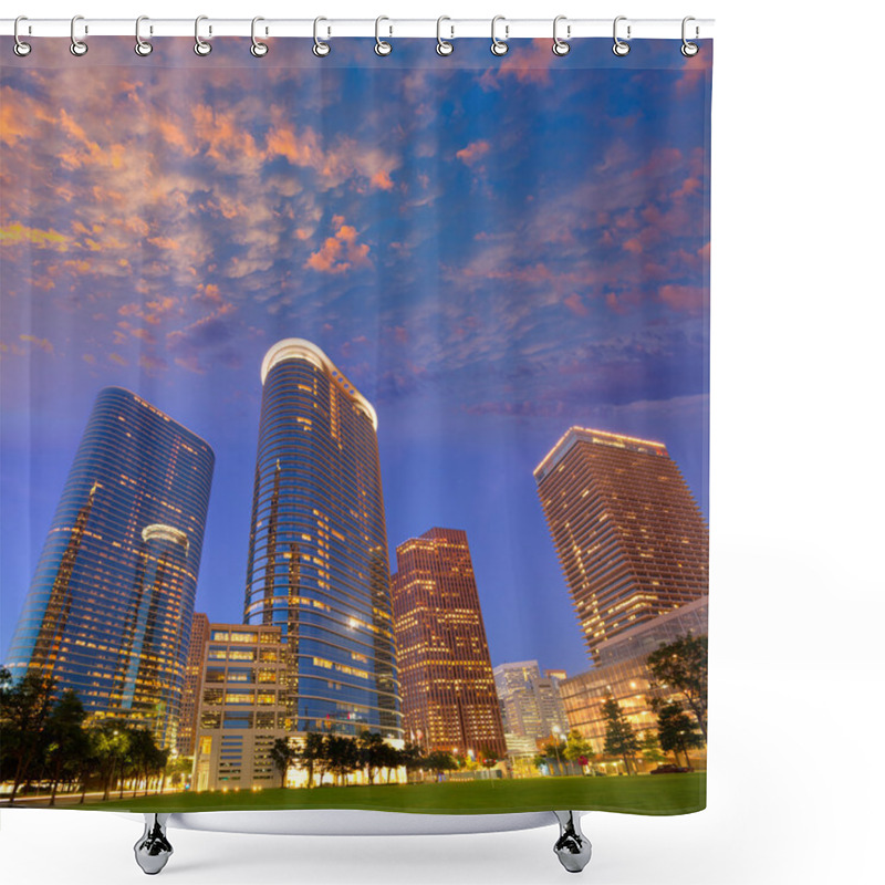 Personality  Houston Downtown Skyline Sunset At Texas US Shower Curtains