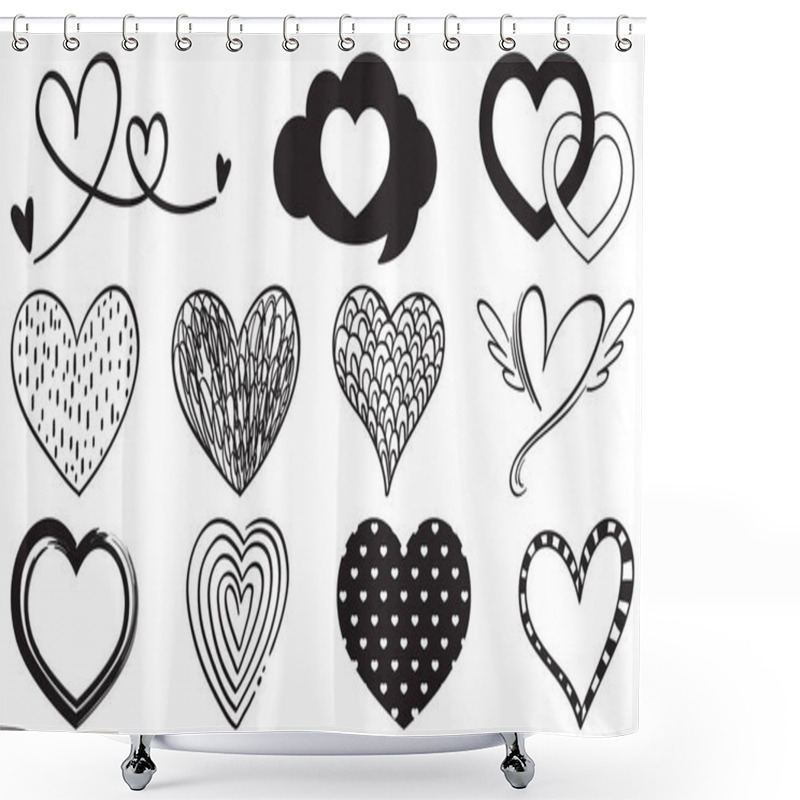 Personality  Black Hand Drawn Hearts Set Illustration Shower Curtains