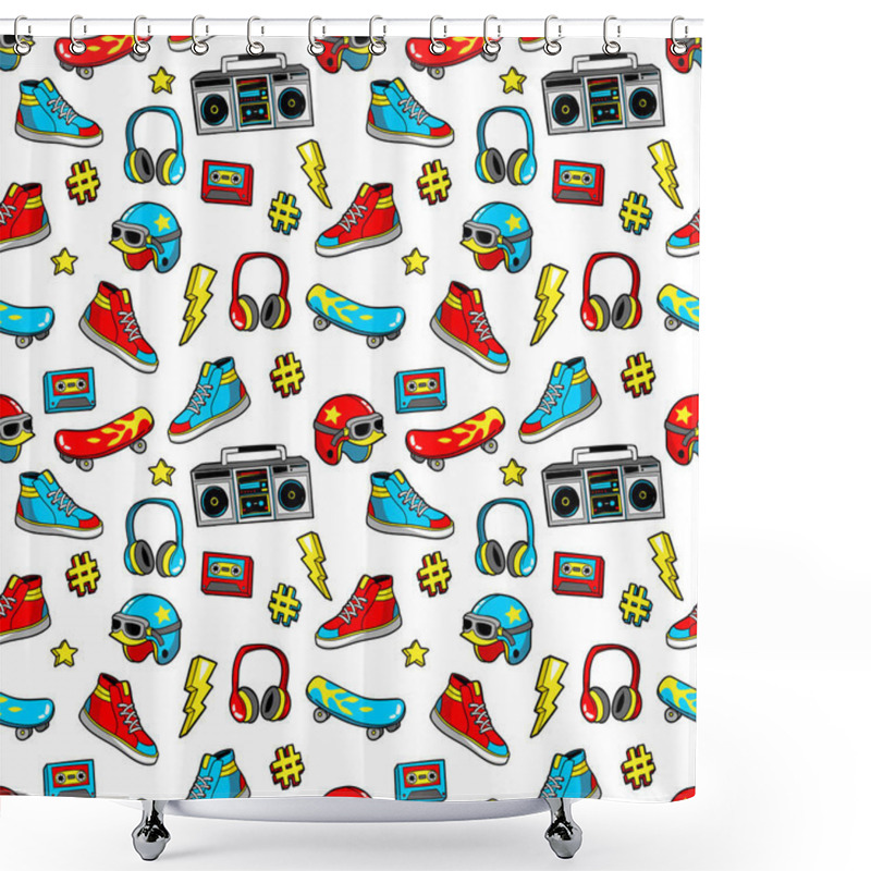 Personality  Seamless Pattern In Cartoon 80s-90s Comic Style. Shower Curtains