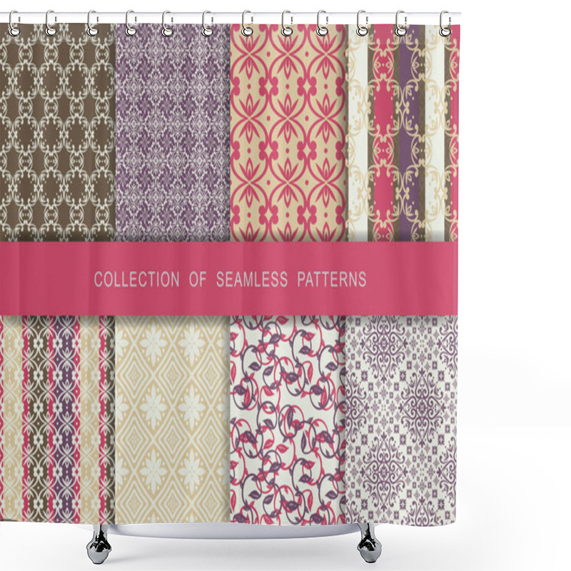 Personality  Fabric Print Set. 8 Seamless Patterns. Shower Curtains