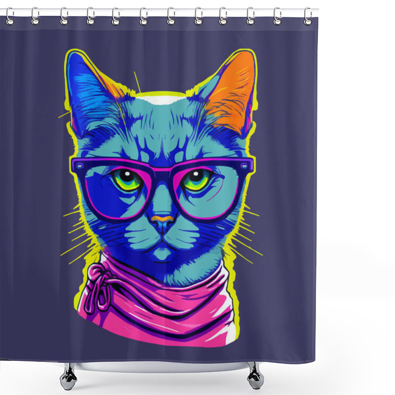 Personality  Flat Cute Smiling Cat Face Vector Illustration Kitten Portrait Head Shot Cartoon Shower Curtains