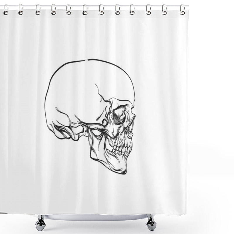 Personality  Human Skull In Profile. Outline Vector Illustration Isolated On White Background For Tattoos, Coloring And Much More. Shower Curtains