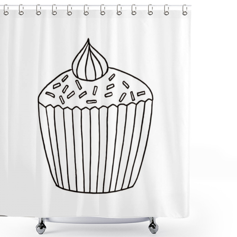 Personality  Blueberry Muffin Cupcake Vector Line Icon. Sweet Food Symbol. Shower Curtains