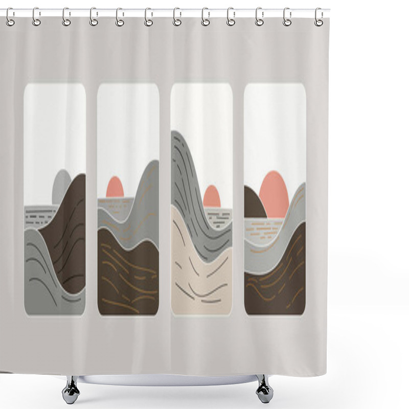 Personality  Vector Illustration. Landscape With Soft Hills And Warm Sunset Light. Brown, Beige And Pastel Colors Are Used, Creating A Cozy And Harmonious Image. Shower Curtains