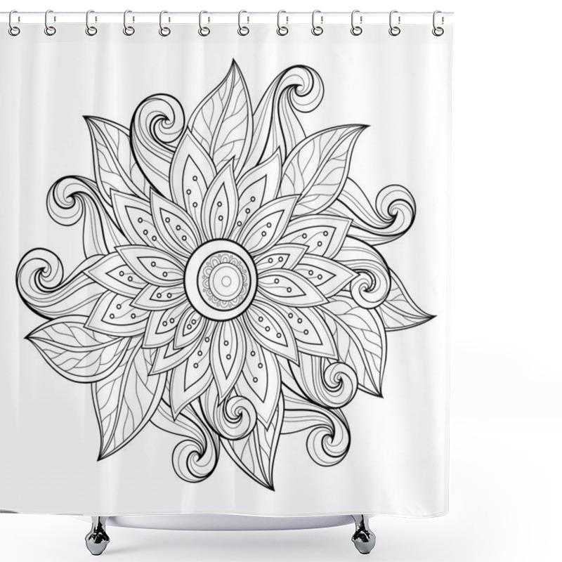 Personality  Beautiful Monochrome Contour Flower Shower Curtains