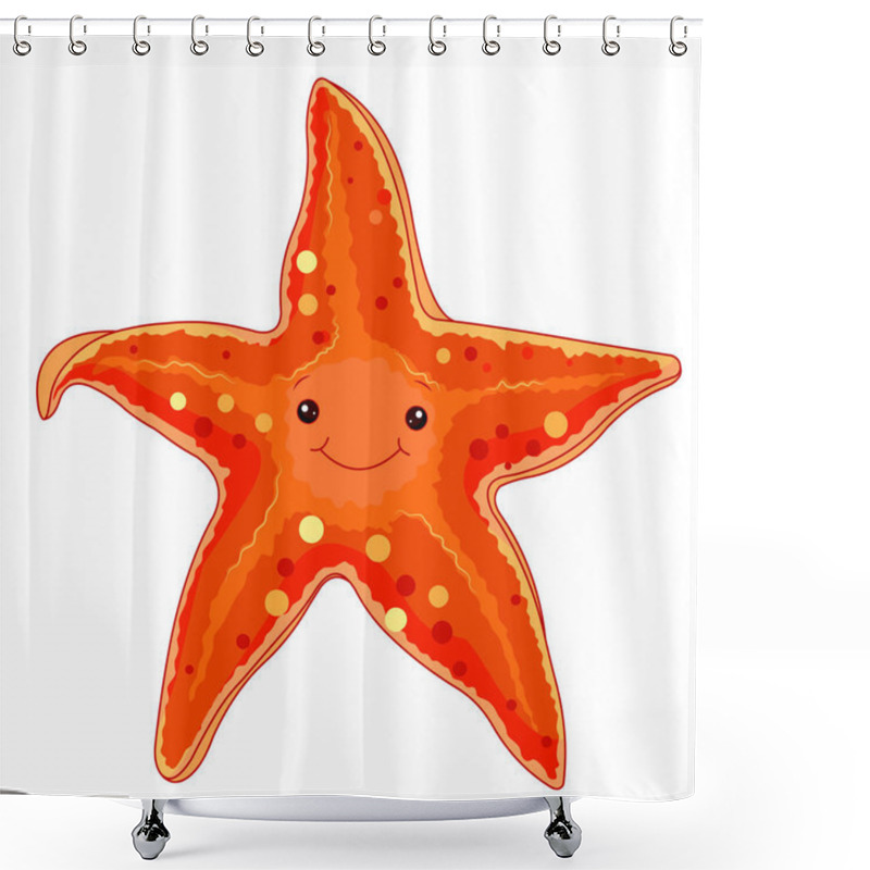 Personality  Cartoon Illustration Of Cute Smiling Starfish On White Background Shower Curtains