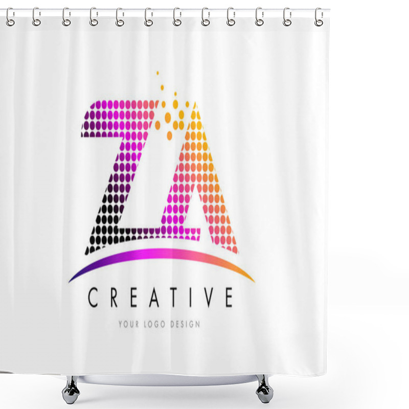 Personality  ZA Z A Letter Logo Design With Magenta Dots And Swoosh Shower Curtains