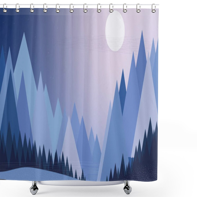 Personality  Image Of A Black Silhouette Of Santa Claus In Sleigh Being Pulled By Reindeers With Full Moon And Mountains In The Background.  Shower Curtains