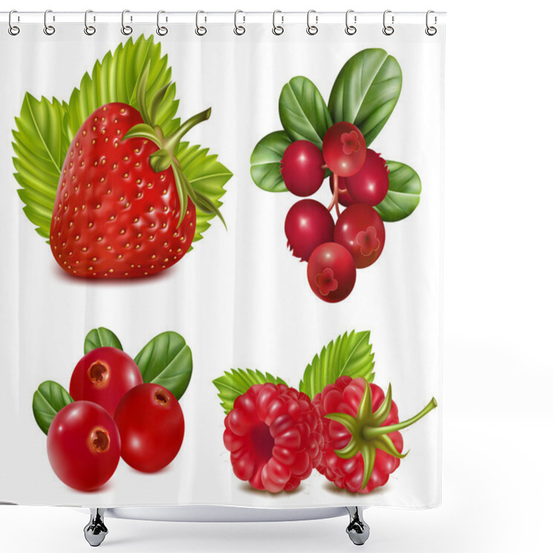 Personality  Set Of Red Berries With Leaves. Shower Curtains