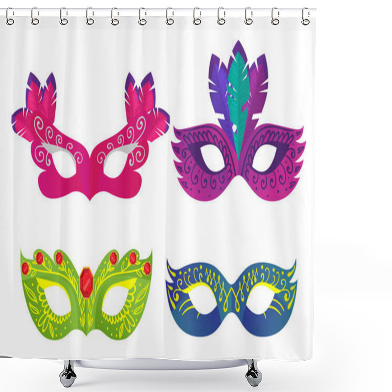 Personality  Set Of Masks For Carnivals Or Masquerades Costumes Vector Illustration Shower Curtains