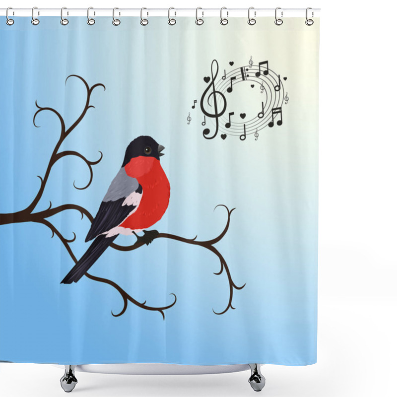 Personality  Singing Bullfinch Bird On A Tree Branch Shower Curtains