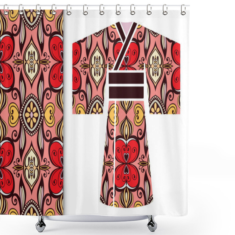 Personality  Decorative Stylized Japanese Kimono Ethnic Clothes With Seamless Floral Pattern Shower Curtains