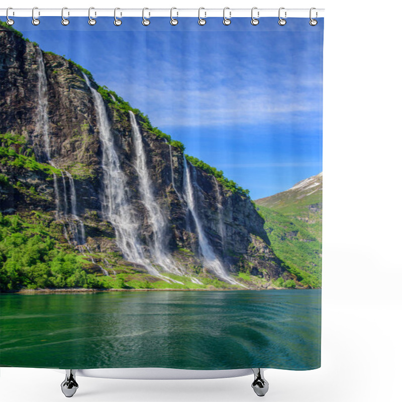 Personality  The Seven Sisters Waterfall Over Geirangerfjord, Located Near The Geiranger Village, Norway Shower Curtains