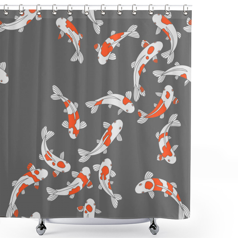 Personality  Koi Carps In A Japanese Pond. Vector Seamless Japanese Fish Pattern On Gray Background. Shower Curtains