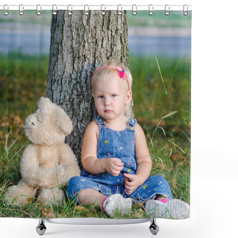 Personality  Girl With Teddy Bear Shower Curtains