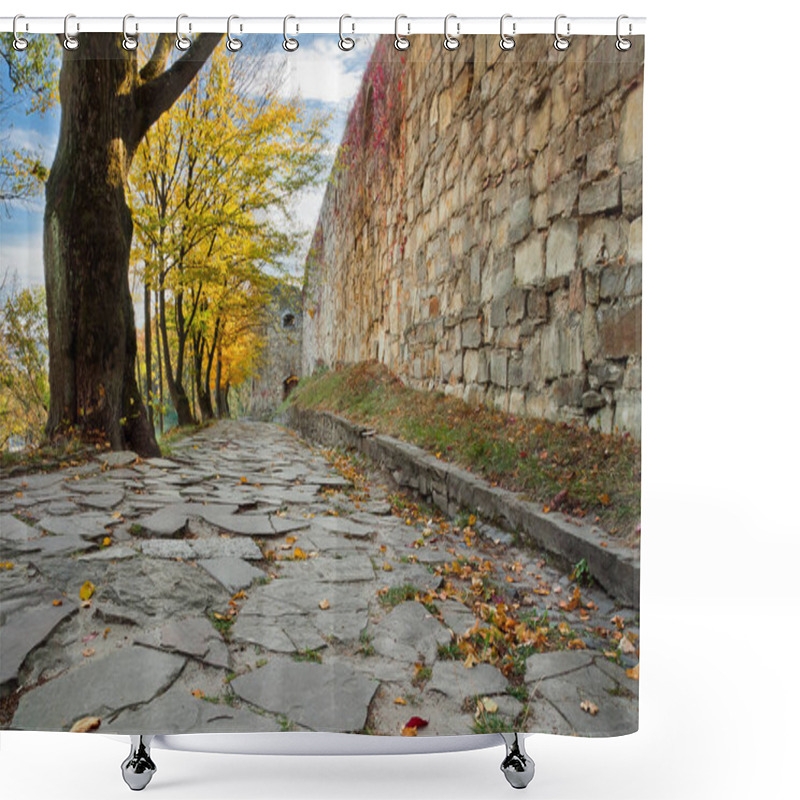 Personality  Alley Of Autumn Trees Near The Wall Of The Ancient Castle. Tereb Shower Curtains