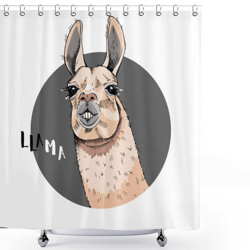 Personality  Portrait Of A Llama In A Round Frame With The Inscription Shower Curtains