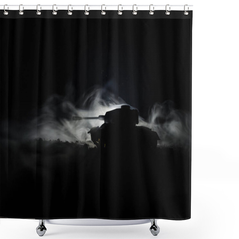 Personality  Tanks In The Conflict Zone. The War In The Countryside. Tank Silhouette At Night. Battle Scene. Shower Curtains