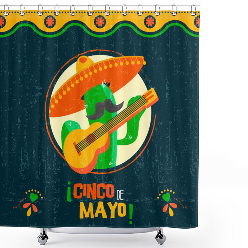 Personality  Cinco De Mayo Card Of Fun Mexican Mariachi Cactus Shower Curtains