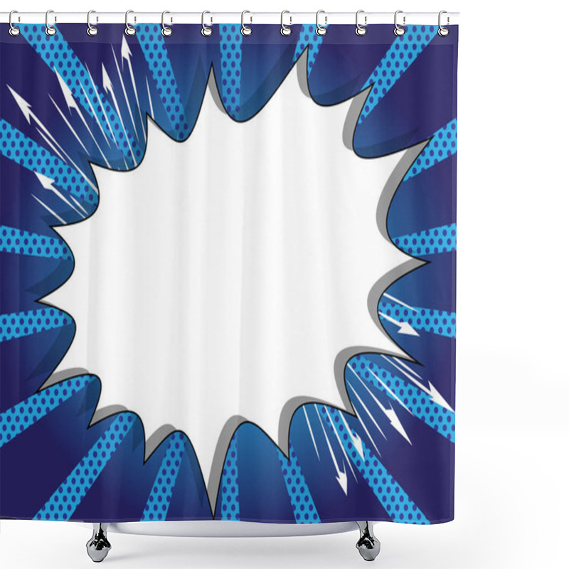 Personality  Vector Illustrated Retro Comic Book Big Blank Explosion Bubble On Blue Background, Pop Art Vintage Style Backdrop. Shower Curtains