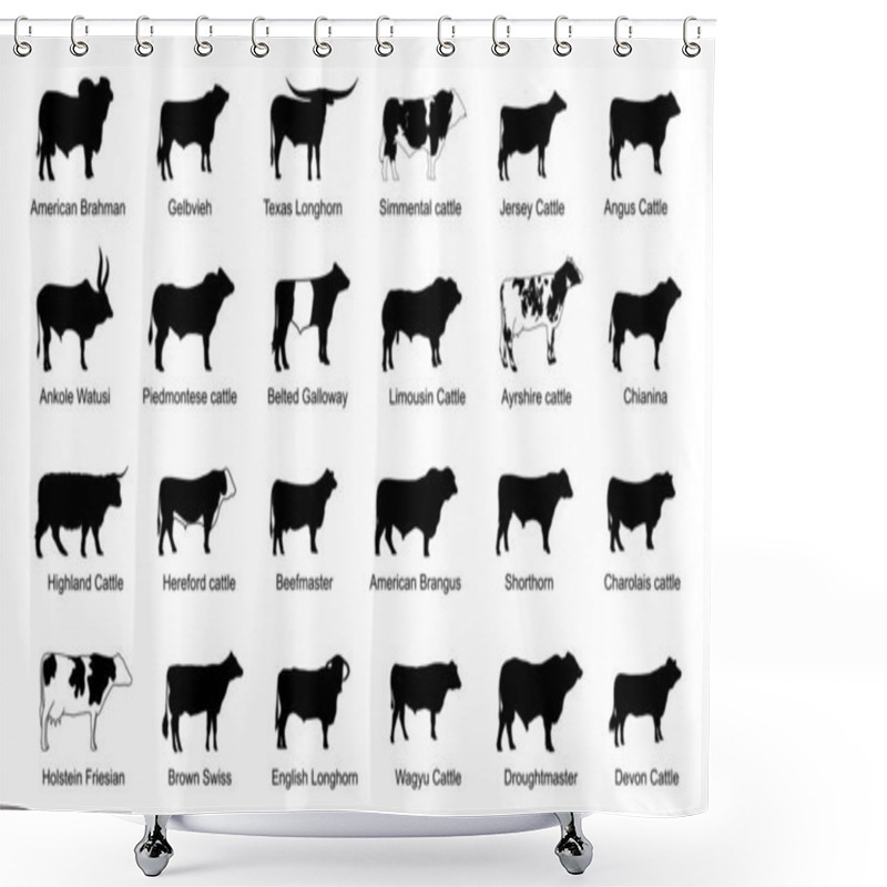 Personality  Cattle Breeds Silhouette Set Shower Curtains