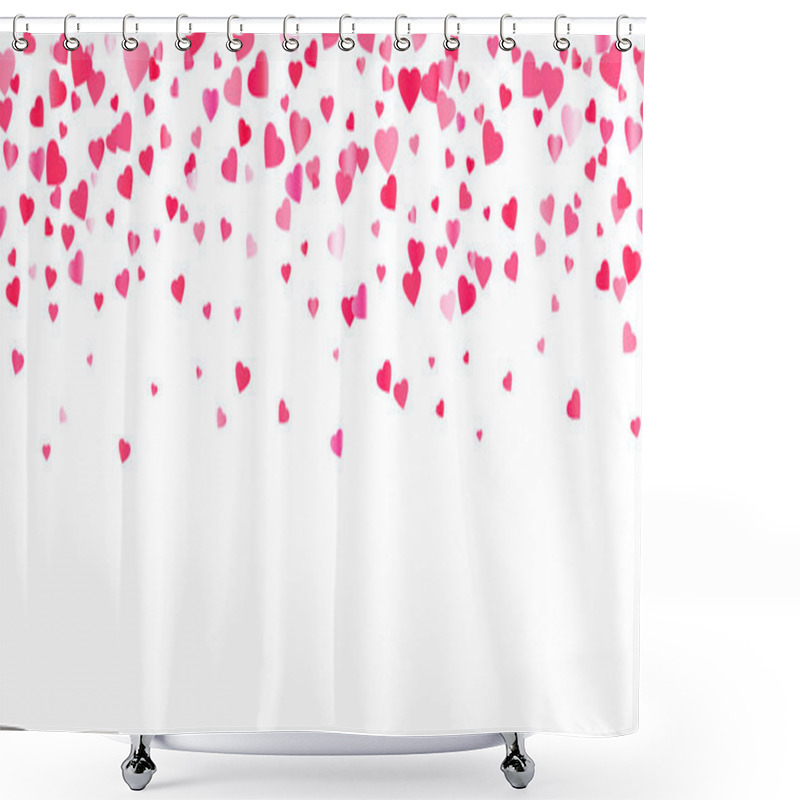 Personality  Horizontal Seamless Background Of Falling Hearts. Pink, Red Confetti Love Signs For Design Invitation Card Wedding, Love Story On Valentine's Day. Romantic Vector Illustration Shower Curtains