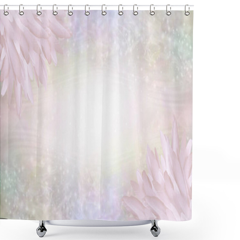 Personality  Pink Angel Feather Message Banner Background - A Pile Of Long Pink Coloured Feathers In Top Left And Bottom Right Corners And Wide Message Area With Multicoloured Sparkly Border And  Copy Space In Middle    Shower Curtains