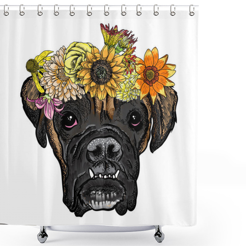 Personality  Boxer Puppy In The Exotic Flowers Shower Curtains