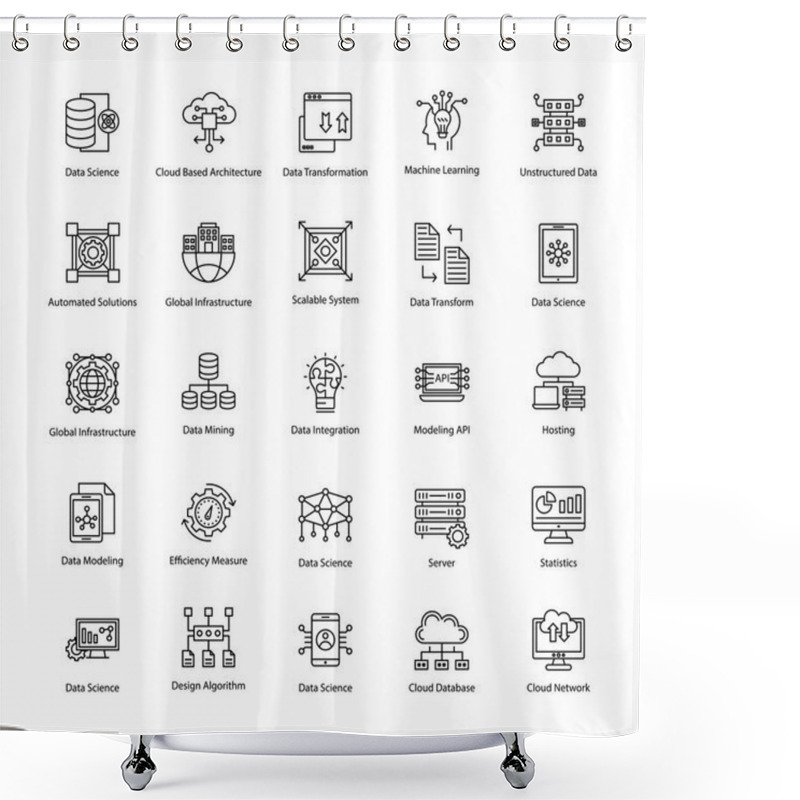 Personality  Set Of Data Science Line Vector Icons Shower Curtains