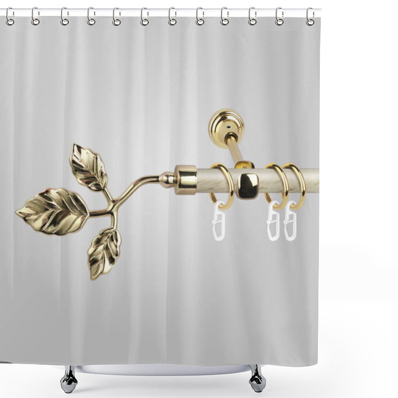 Personality  Antique Leaves Shaped Gold Finial With Curtain Pole On Grey Background Shower Curtains