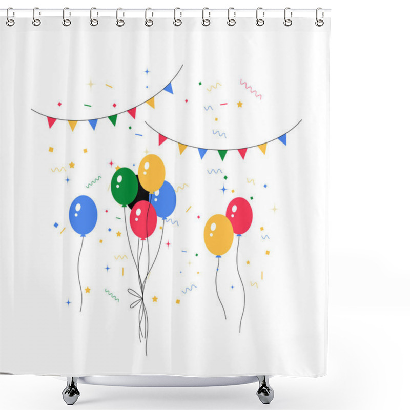 Personality  Colorful Balloons Tied Together, Surrounded By Confetti And Garlands, Symbolizing A Festive Celebration, Happiness, And A Cheerful Atmosphere. Shower Curtains