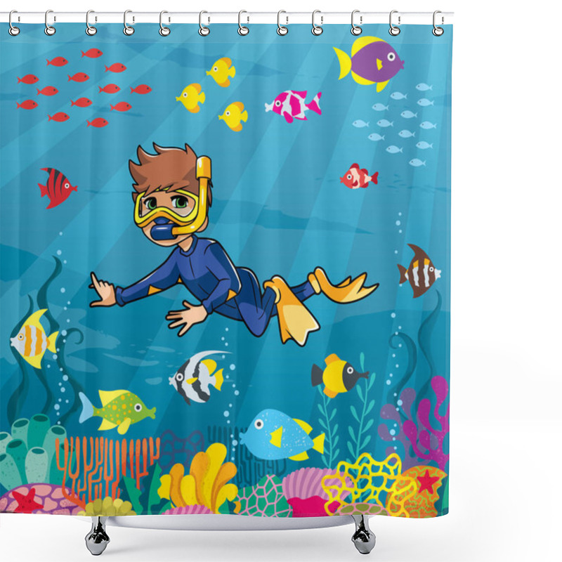 Personality  Diver Boy Undersea Shower Curtains